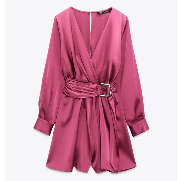 Zara Satin Tie Waist Romper - Picture 1 of 16